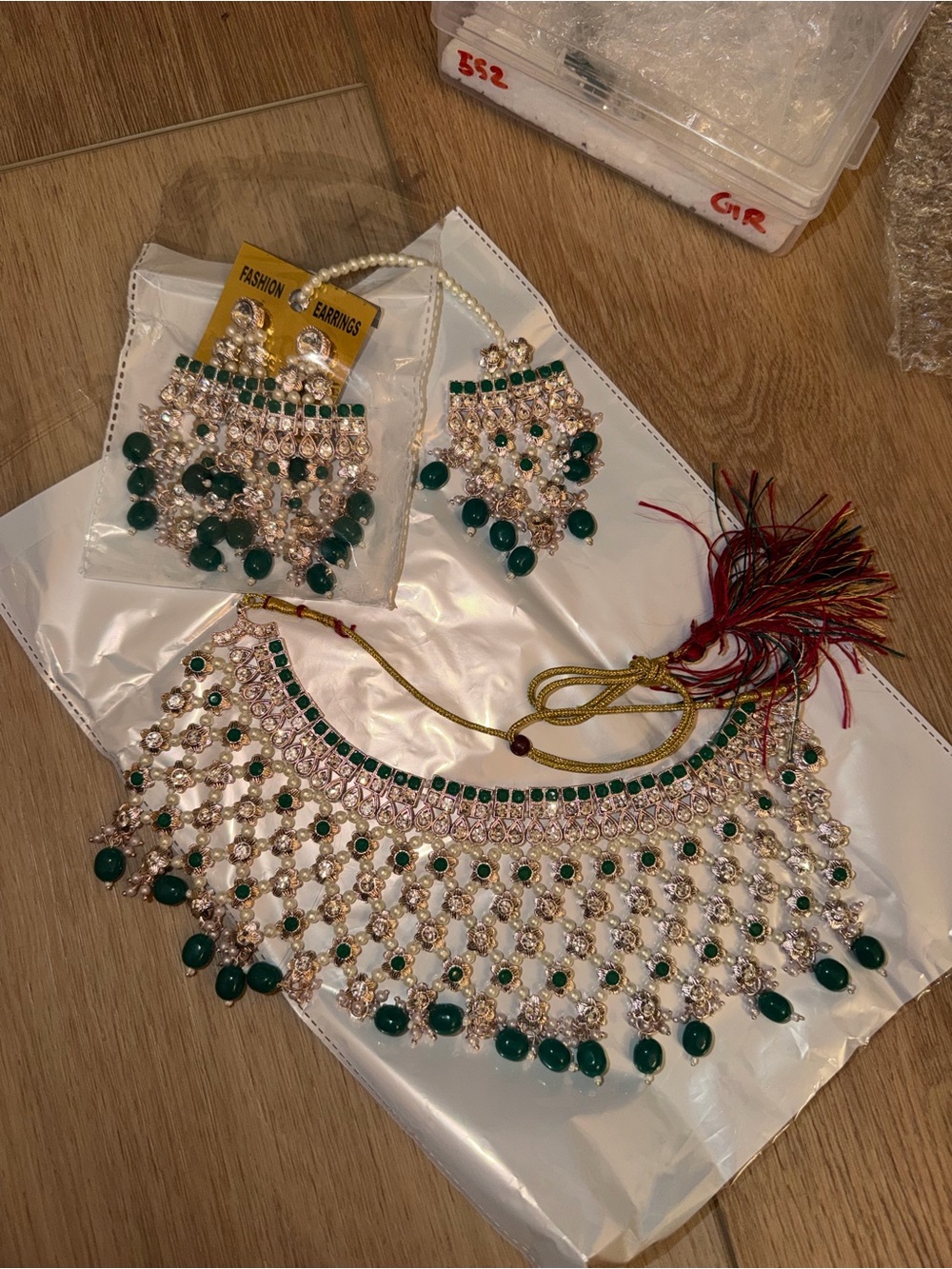 Emerald Green and Gold Statement Bridal Necklace Set